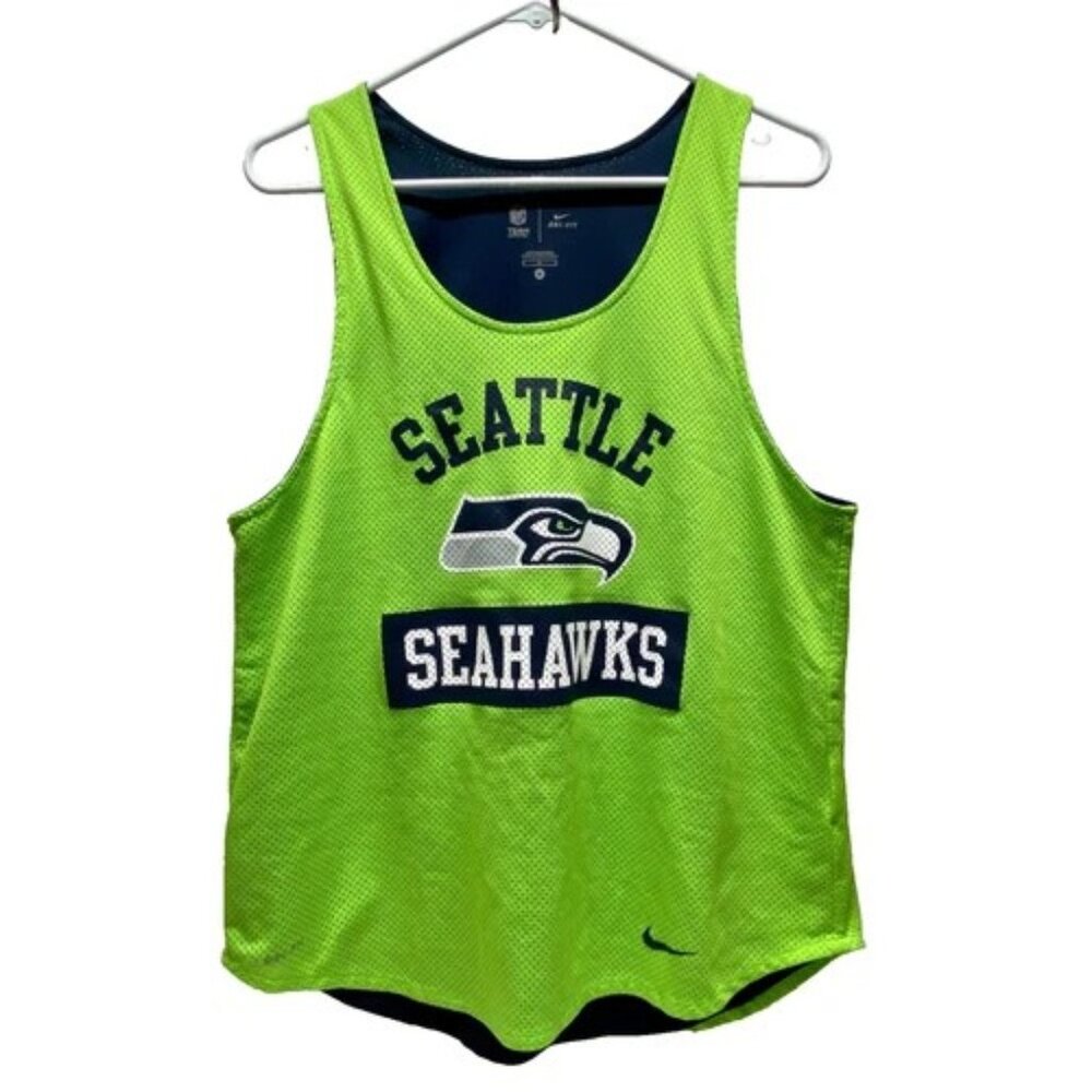 Seattle Seahawks Nike Dri-Fit Tank Top Women's Medium Neon Green Navy Loose Mesh